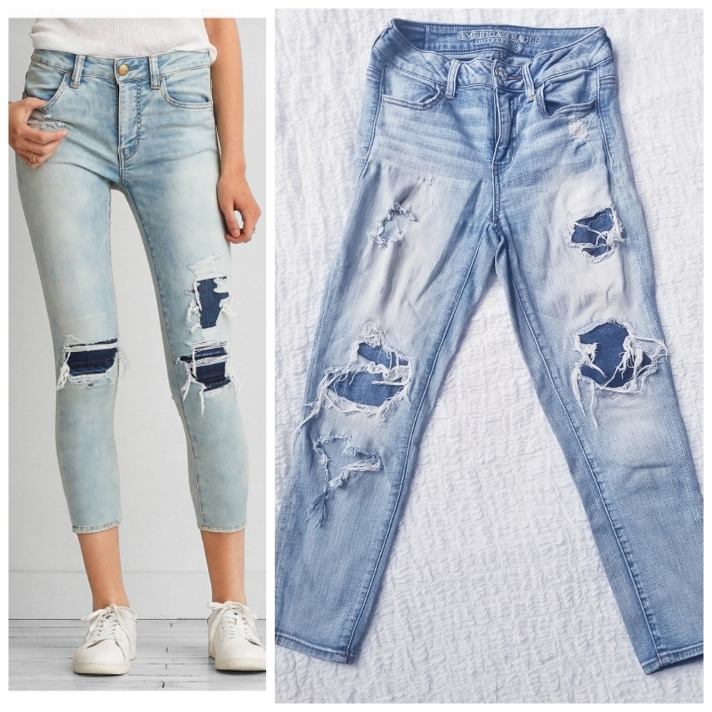 AEO Hi Rise Jegging Crop Distressed Repair  American E